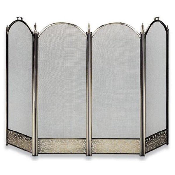 Uniflame UniFlame S-4645 4 Fold Antique Brass  Screen w - Decorative Filigree S-4645